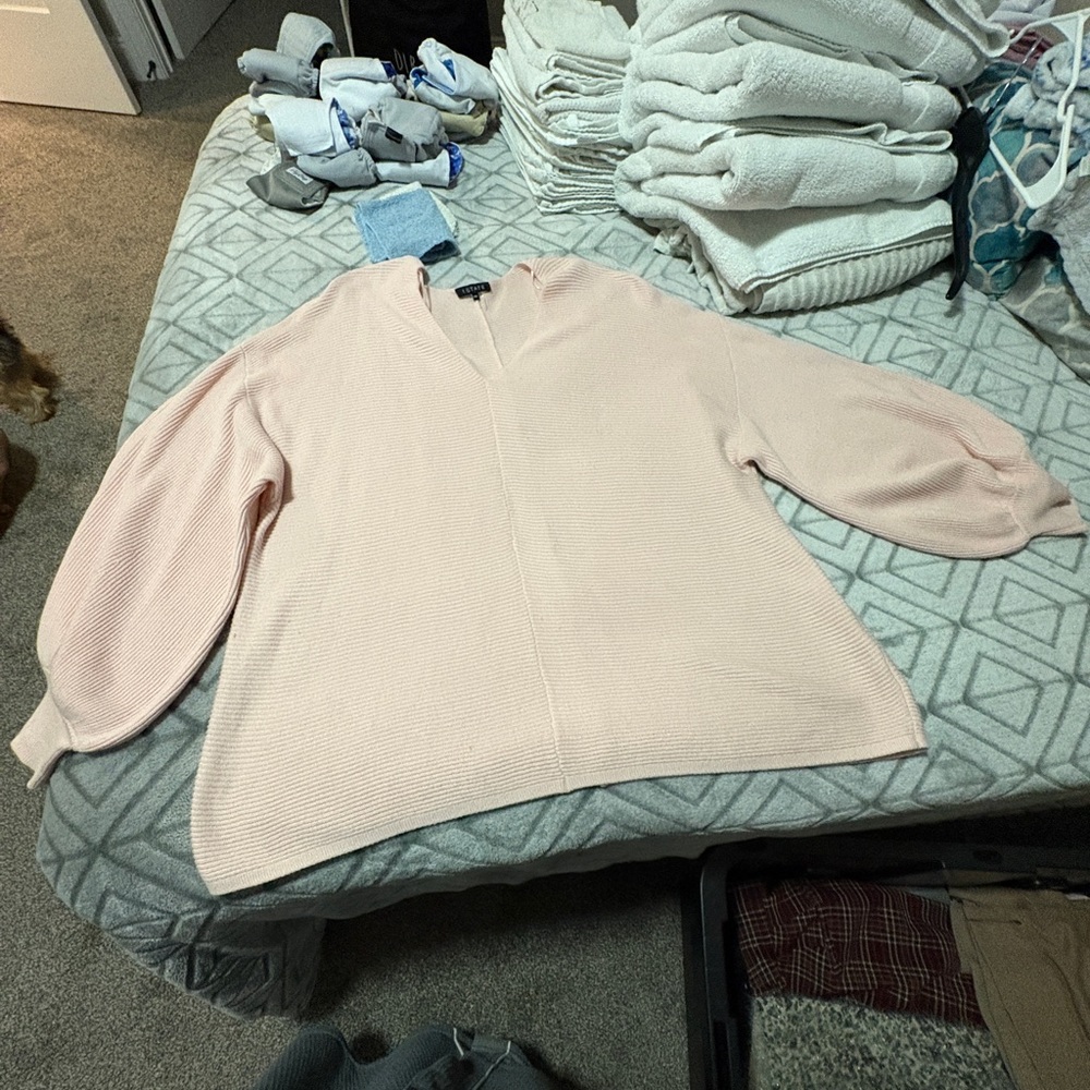 1. State Light Pink V-Neck Balloon Sleeve Sweater